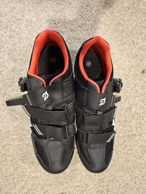 Men's PELOTON Black and Red Cycling Shoes with Secure Straps